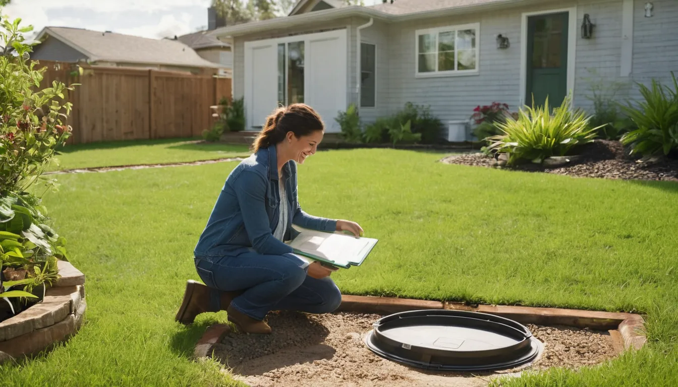 Provider checking a septic tank lid in a Delray Beach yard